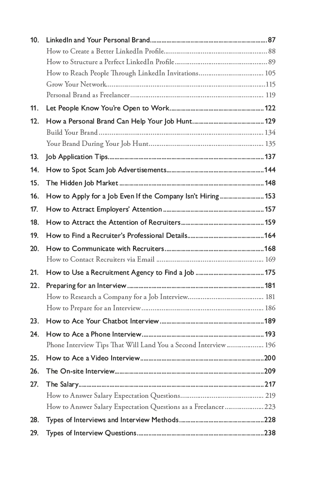Job Search Guide Table Of Contents Page 2